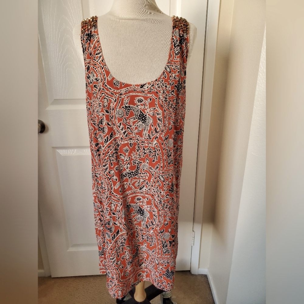 Anthropologie Joie Orange Silk Racerback Sheath Dress Women's Size Large